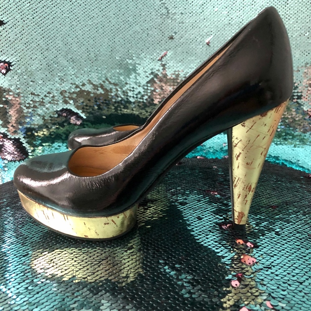 Michael Kors Black Patent &Gold Cork Platform Pump